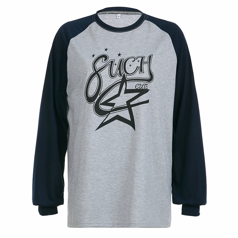 Casual Pentagram Printed Raglan Sleeve T-shirt Knit Style