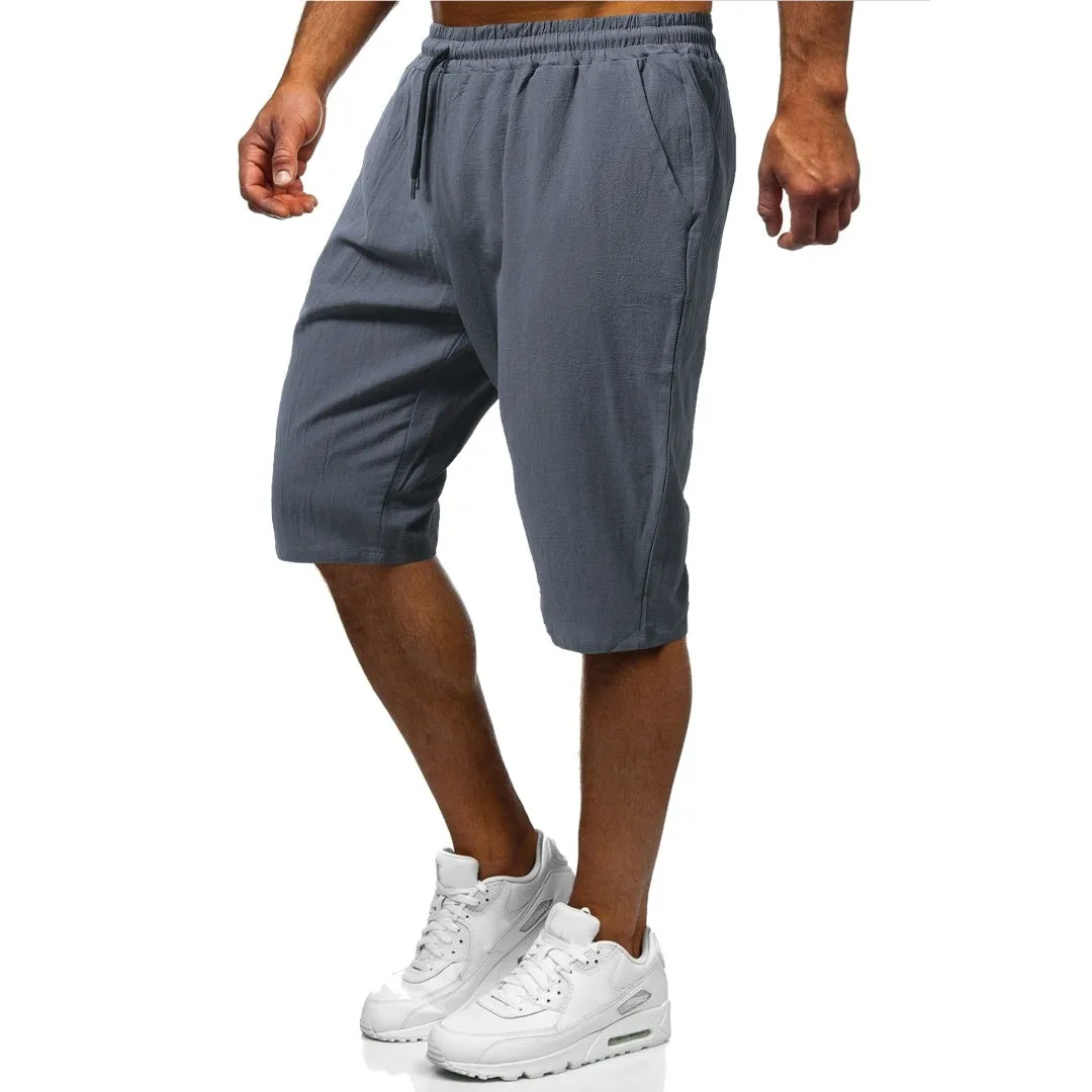 Men's Casual Cotton And Linen Sports Five Quarter Pants Quick Release Fasteners Lounge Wear