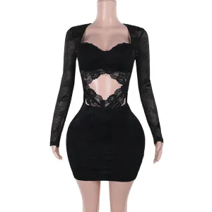 Lace Hollow Out Long Sleeve Narrow Dress Women Lawn Soft Fashionable And Functional