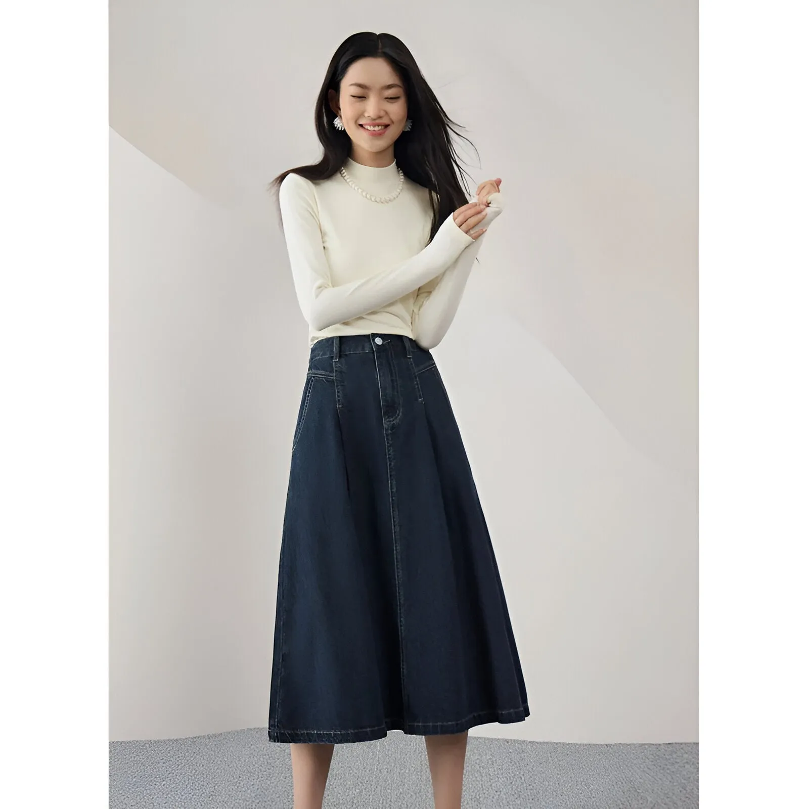 Cotton High Waist A-Line Retro Denim Skirt for Women Refined Cut Dream Look