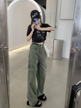 Super Hot Girl Casual High Waist Straight-leg Denim Wide Leg Pants Ultra Basic