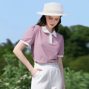 Comfort First Fit Chic Design Chic Summer Puff Sleeve Polo Neck T-shirt