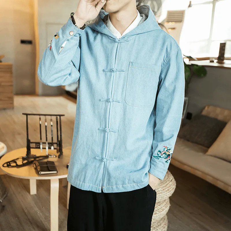 Chinese Style Men'S Hooded Tang Suit Low Profile Collar