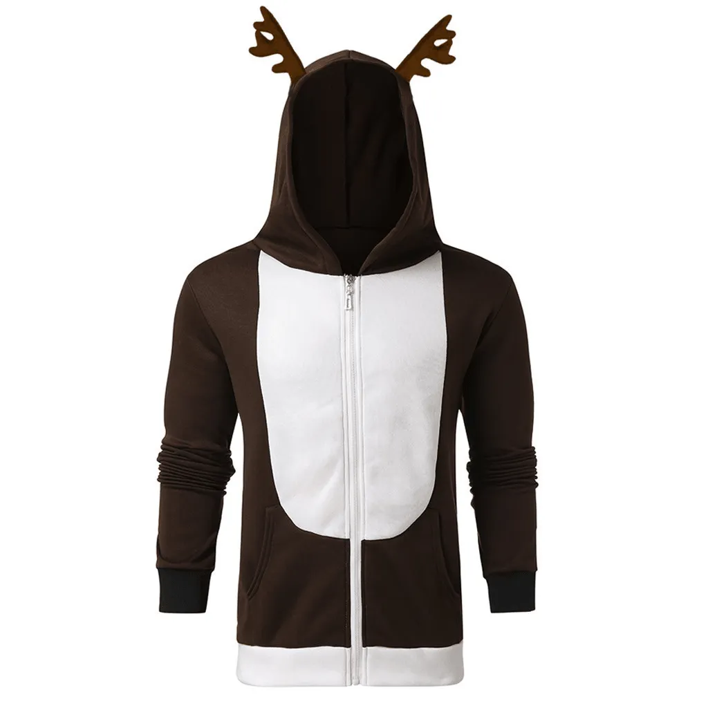 product gift worthiness Modern Minimal Christmas Antlers Hooded Color Block Sweatshirt