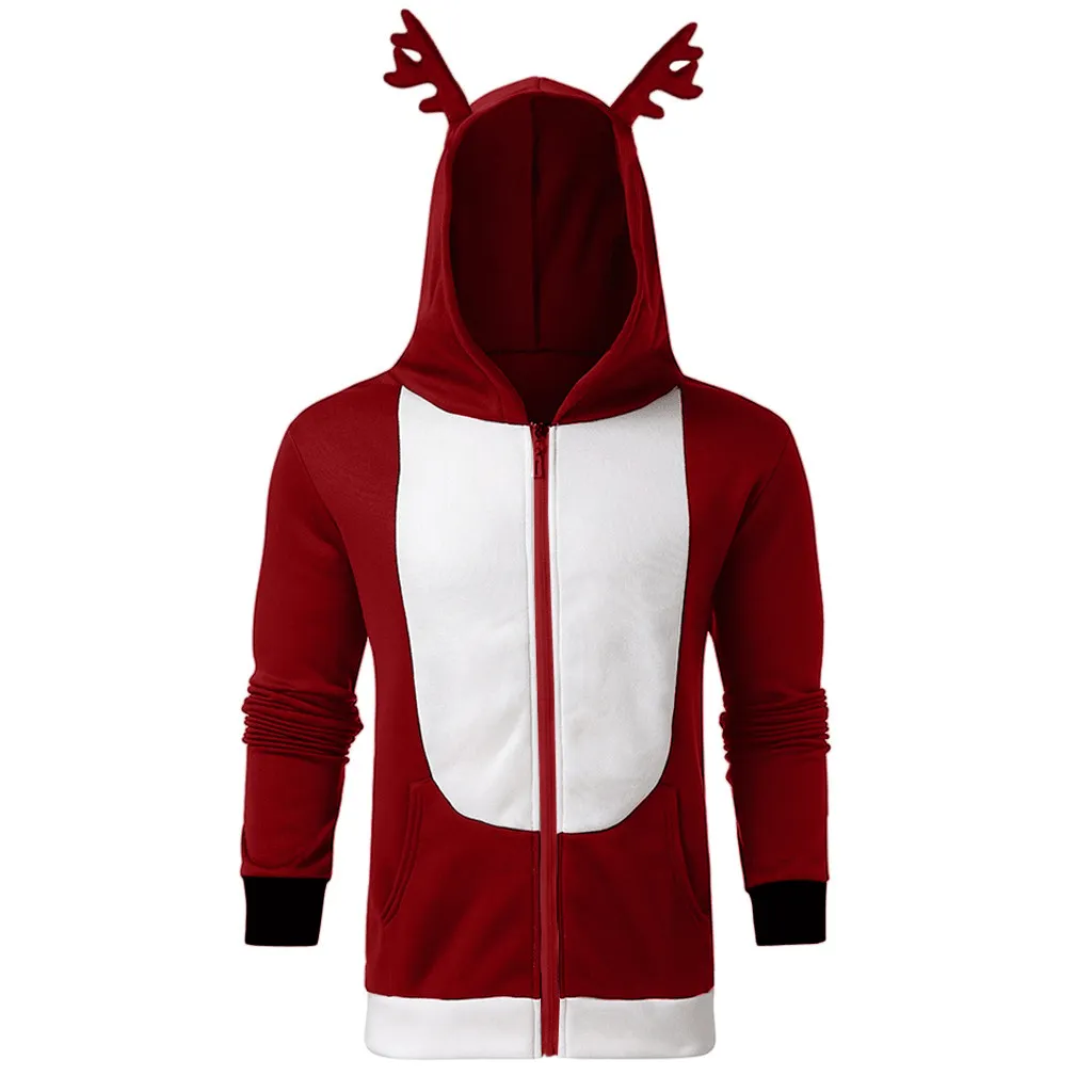 Limited Edition Christmas Antlers Hooded Color Block Sweatshirt