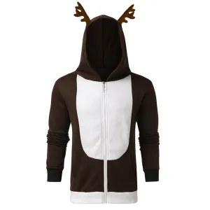 product gift worthiness Modern Minimal Christmas Antlers Hooded Color Block Sweatshirt