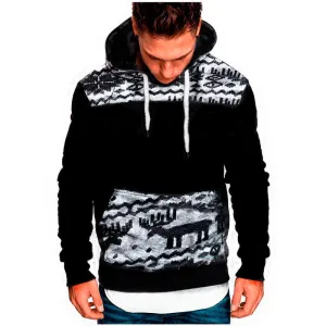 Christmas Fawn Hooded Long Sleeve Slim Sweatshirt VentilatedBackPanel Cool Tone