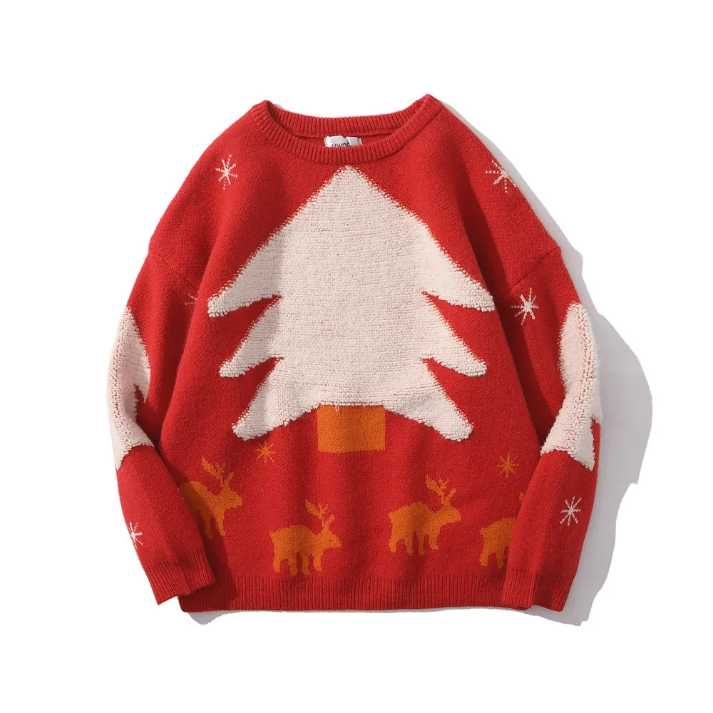 Christmas Tree Jacquard Sweater Men Chic Design Bias Cut Hem Details