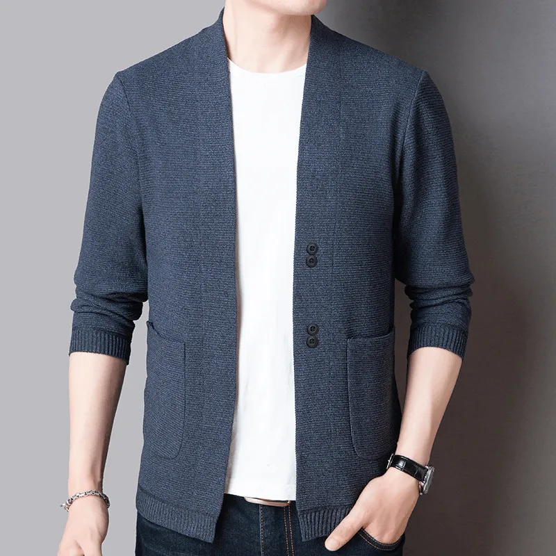 Pure Color Sweater Jacket Men'S Autumn Thin Section ExpandableSideGussets
