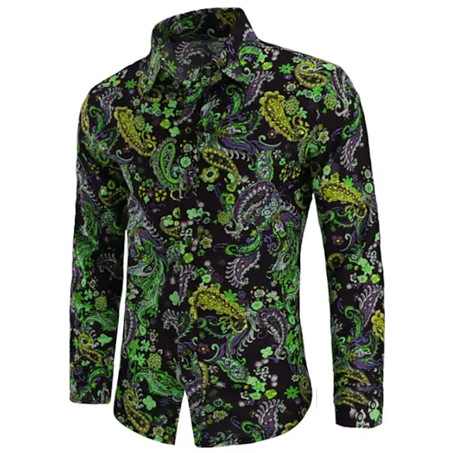 Foreign Trade Men's Fashion Long-Sleeved Shirt - Nightclub Floral Print, Slim Fit, British Style All Purpose Layer Trendy Basics