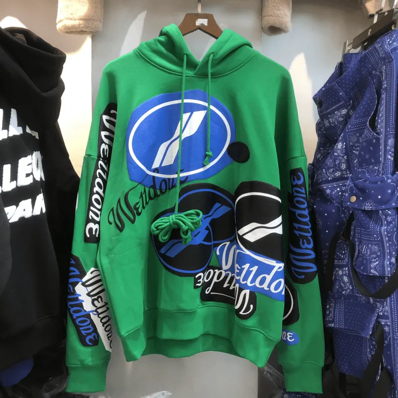 We11Done Hooded plus Velvet Sweater Well Loose Autumn and Winter Long-Sleeved Tide Ins Men and Women Oversize Jacket product retro nostalgia Hiking Essential