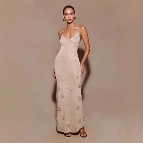 Knitted Flowers Suspenders Dress Crochet Glitter Dresses All Fit Style Neutral Feel