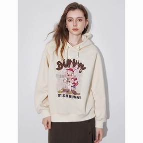 Women??s Rabbit Print Hooded Pullover - Casual Sweatshirt Sport Edge Elastic hem