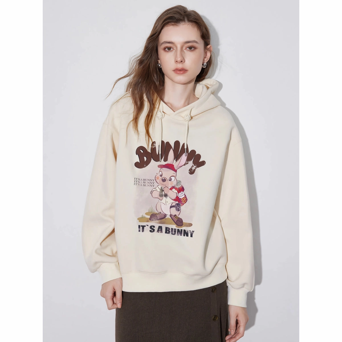 Women??s Rabbit Print Hooded Pullover - Casual Sweatshirt Gamer Aesthetic Lightweight Wear