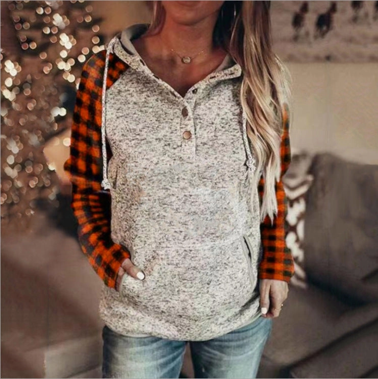 Sport Style Women's Casual Long Sleeve Loose Hooded Color Matching Sweater