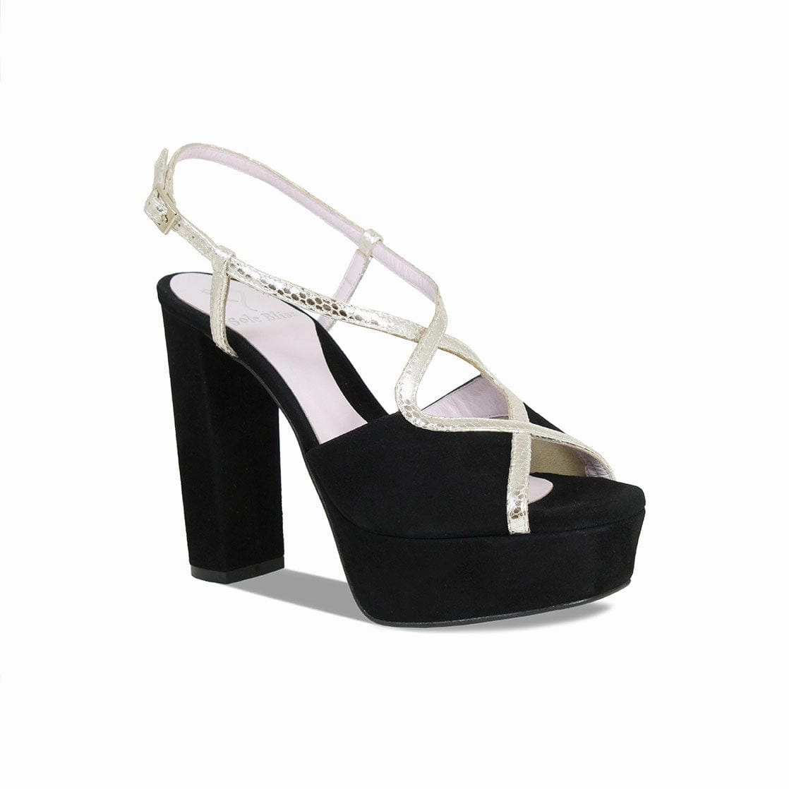 Reese: Black Suede & Gold Snake Print Leather Stackable