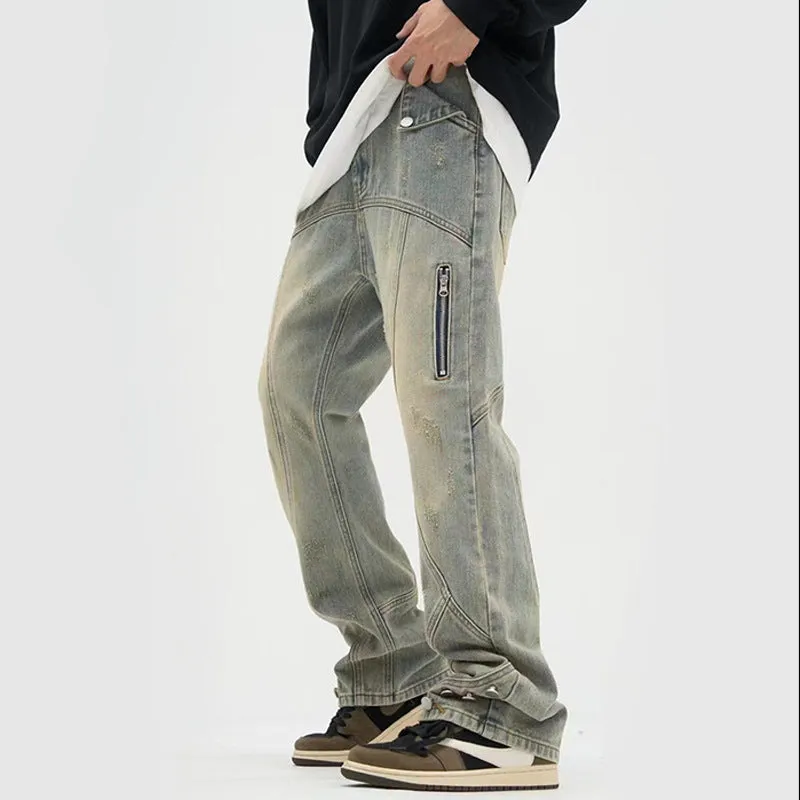 Lightweight Urban Explorer American Retro Workwear Breasted Jeans Ins Slightly Flared Slimming