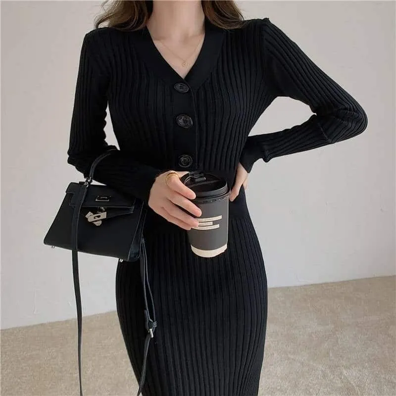 Knitted Long Sleeved Elegant Dress Spring Vibe Chic Design