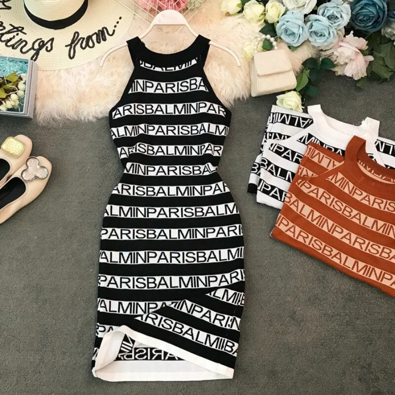 Knitted Letter Patterned Women's Sleeveless Dress Soft and Chic