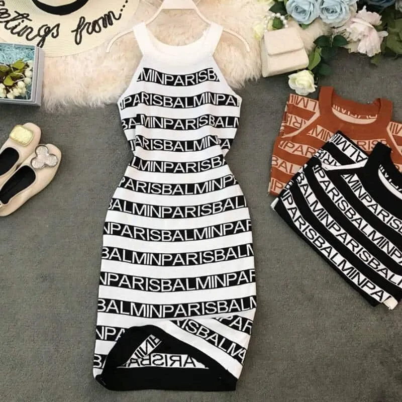 Knitted Letter Patterned Women's Sleeveless Dress Flexible Fit