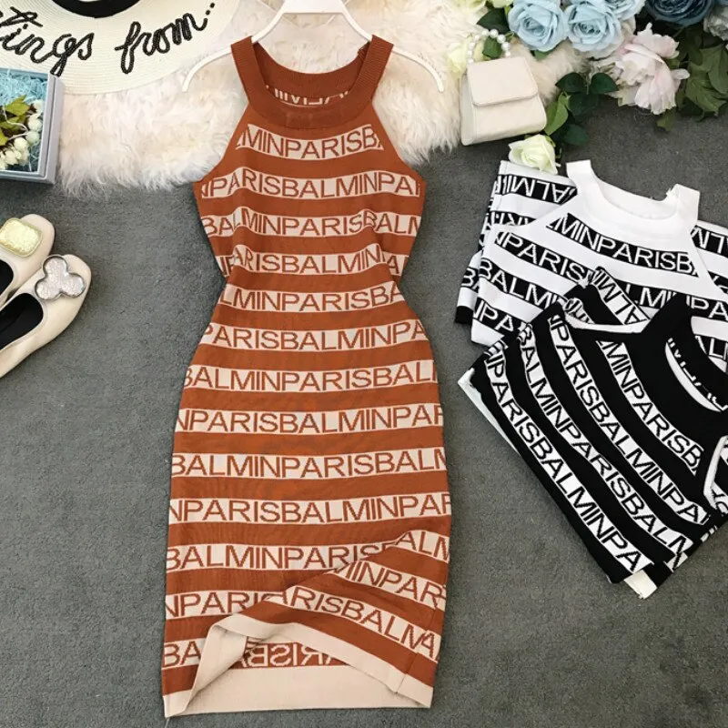 Knitted Letter Patterned Women's Sleeveless Dress Fresh Appeal