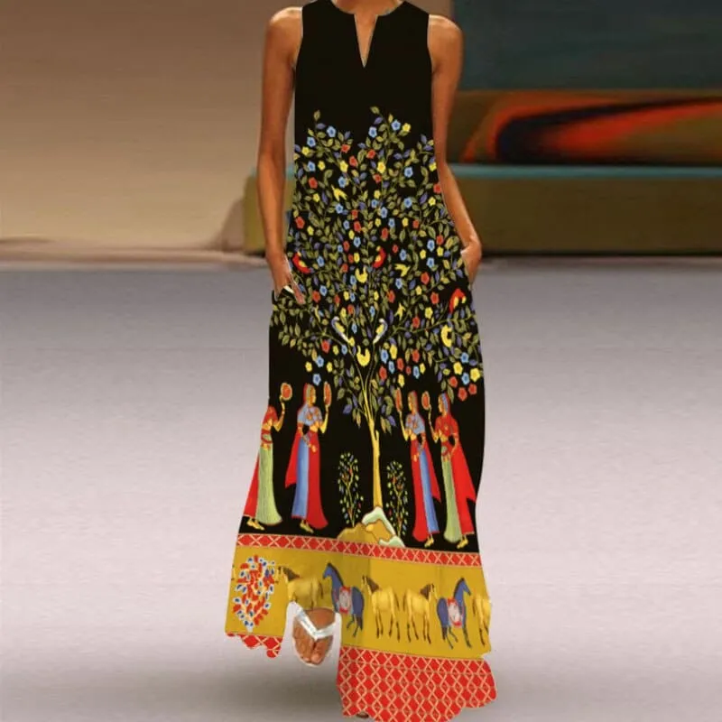 Fashionable Layers Retro V-Neck Women's Dress in Print