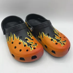 Size 3Y: Crocs Black Flame Print Adjustable Strap Shoes- NEW W/Tag Durable Frame