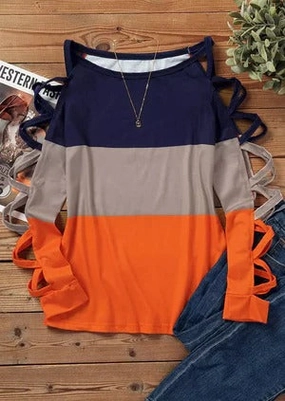 Women's Cross Sleeve Color Contrast Fit Versatile Top No Sag Shoulder Support