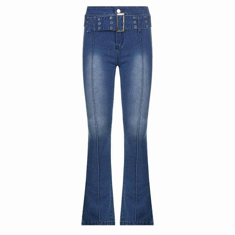 Retro Distressed Hot Girl Washed Belt Slimming Jeans Earthy Streetwear Fan Nature Lover Stylish Fit