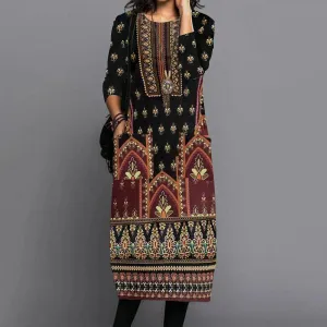 Comfortable Long-sleeve Round-collar Dress Back-Zip