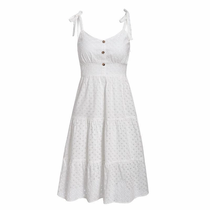 Bowknot shoulder embroidered women's dress Elegant Everyday Sunny Lace