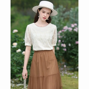 Casual Vibe Unisex wear Elegant Floral Embroidered Blouse with Puff Sleeves