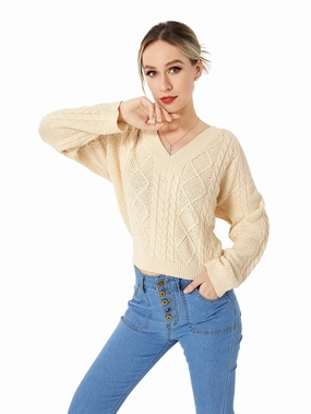 Cozy Appeal Layered Knit Women's Stretch Casual V-Neck Sweater