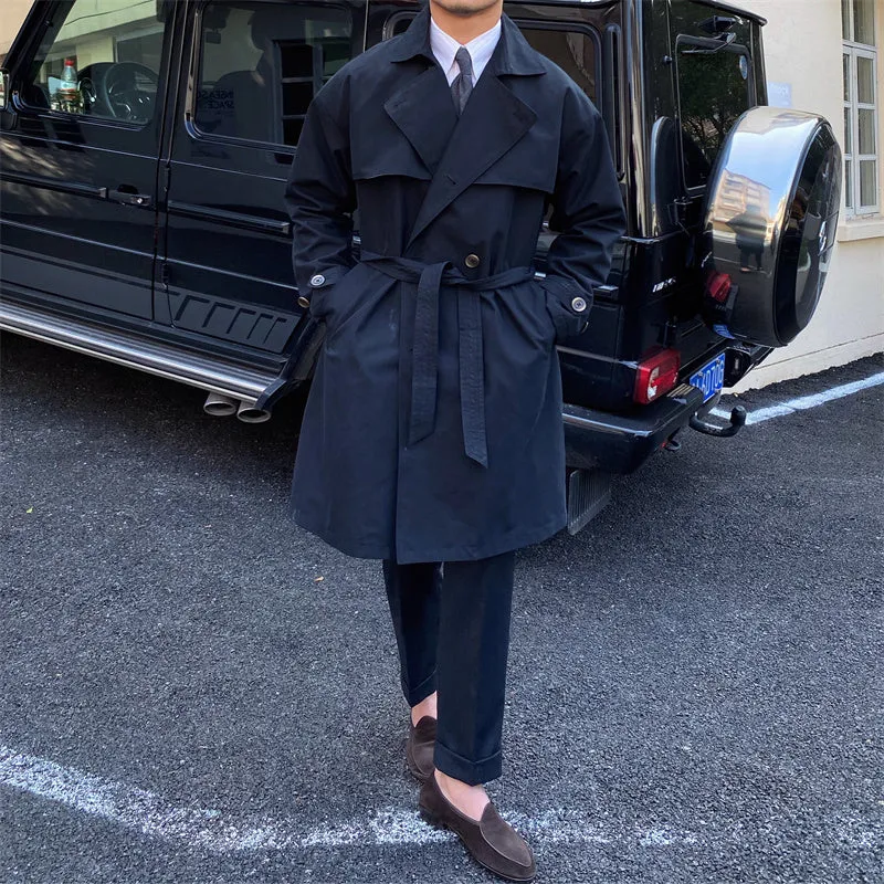 Commuting Mid-length Trench Coat With Double-breasted Lapels Modern Functional Design
