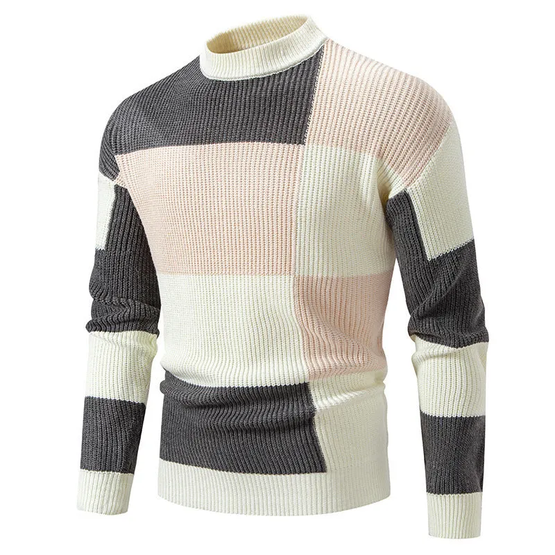 Men's Sweater Sweater Half Turtleneck Color Matching Casual Breathable Knit Wear Minimal Bulk