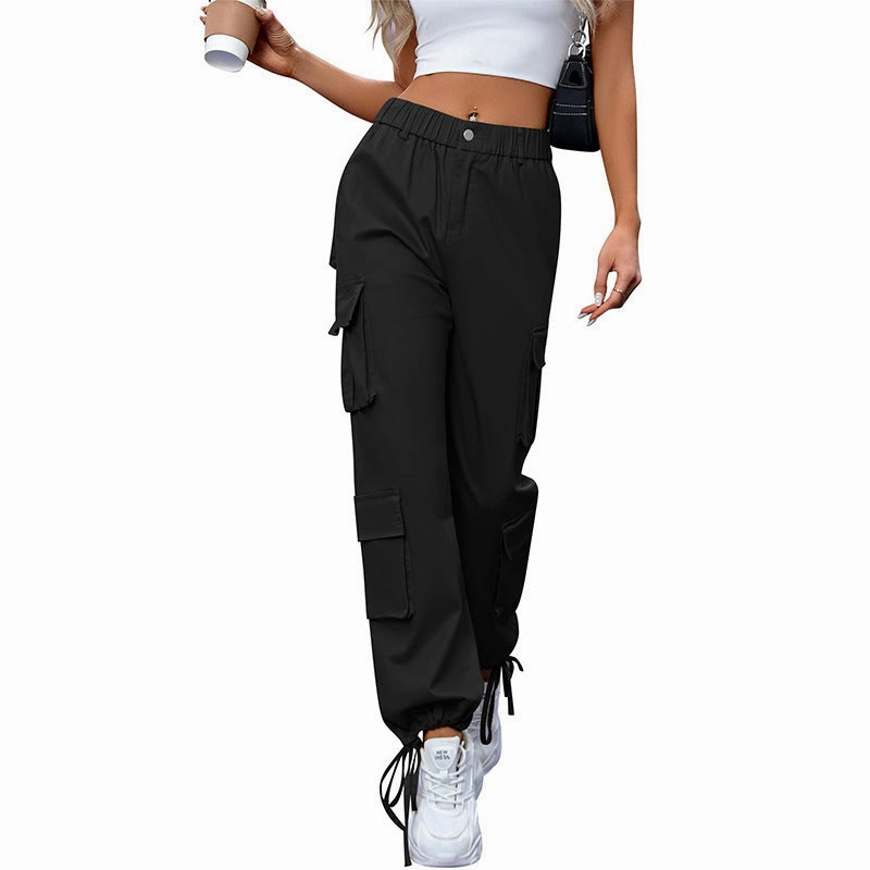 Organic Cotton Simple Comfort Women's High Waist Pocket Loose Casual Working Pants Straight-leg Pants