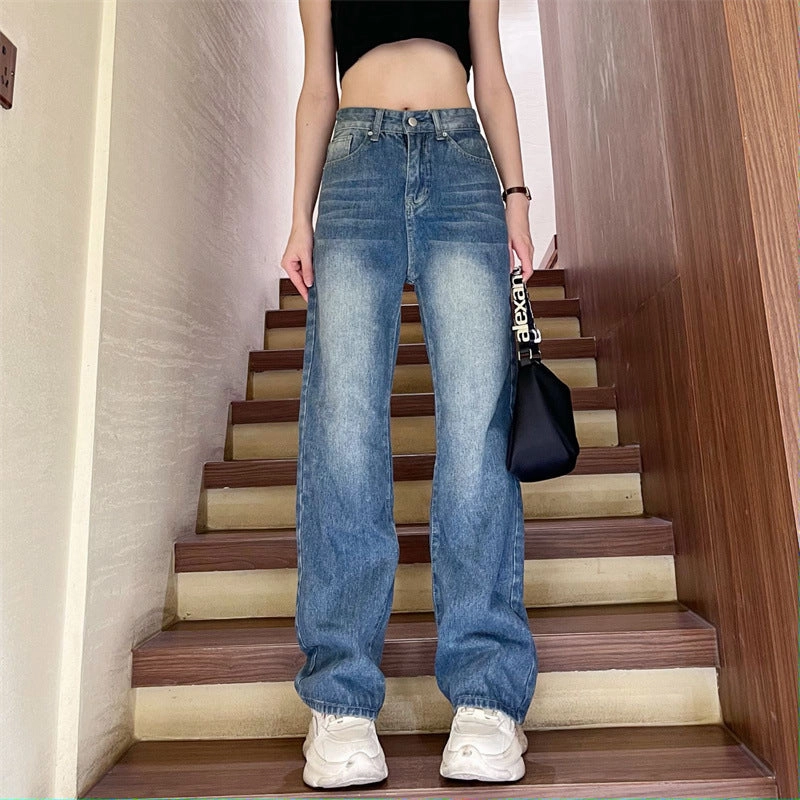 classic clothing Women's Fashionable Retro Straight High Waist Jeans