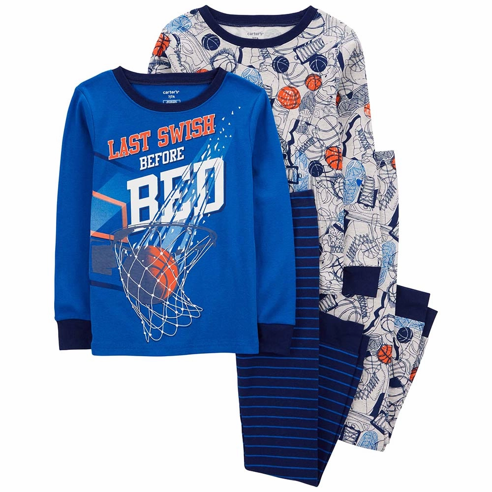 Wicking Inner Lining All Purpose Casual Cut Boys' 4-Piece Basketball Pajamas 3Q067710