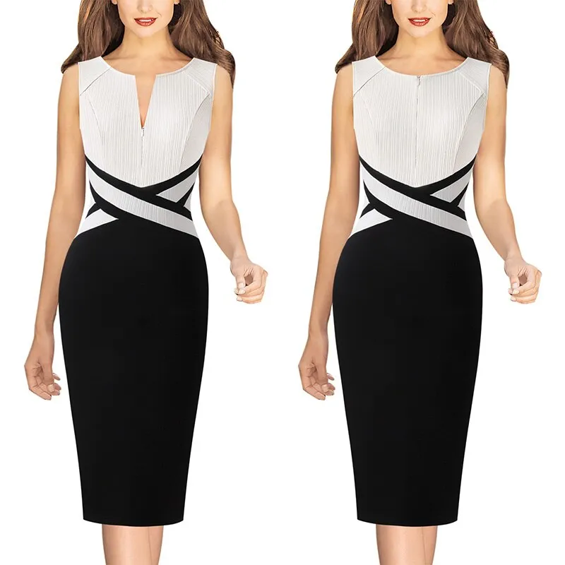 Front Zipper Bodycon Pencil Dress for Women Elegant Waist Fit