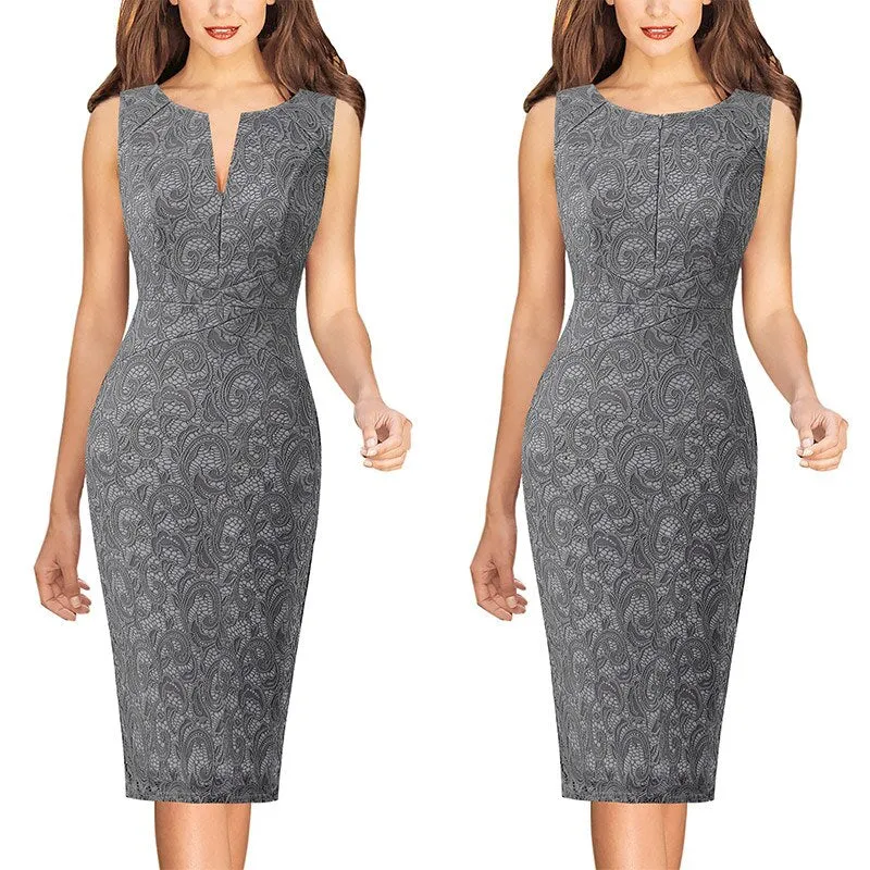 Tailored Comfort Chic Look Front Zipper Bodycon Pencil Dress for Women