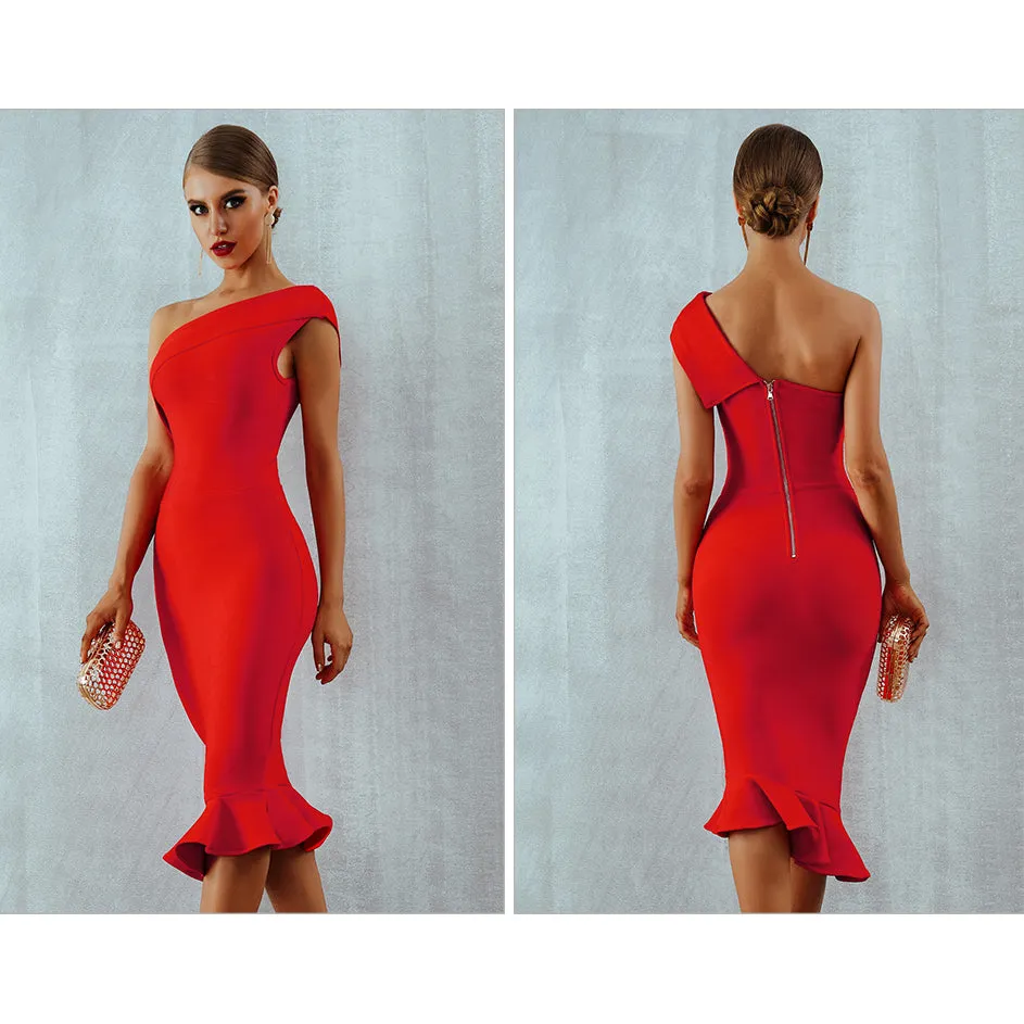 One Shoulder Women's Bodycon Dress with Ruffles Versatile Layering