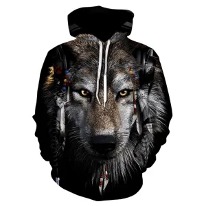 Wolf Head Print Men'S Hoodie Sweater Digital watch accents