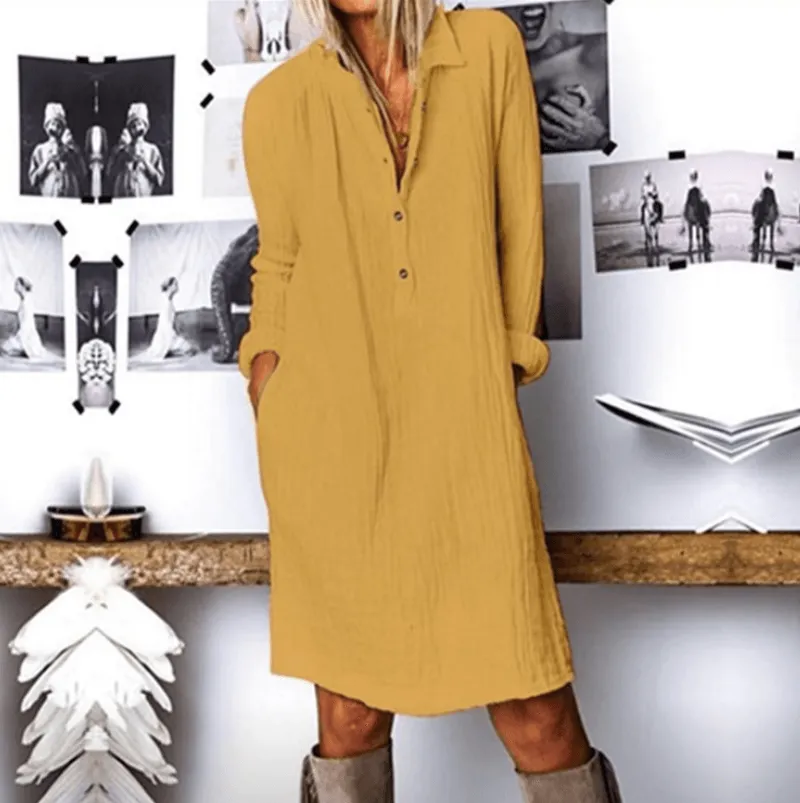 Soft Motion Cotton And Linen Long Sleeve Dress