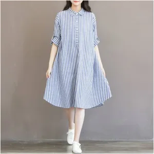 Cotton Striped?Dress for Pregnant Women Elegant Tailoring