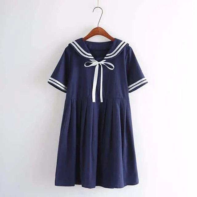 Cotton Women's Sailor Dress in Blue and White Day Fit