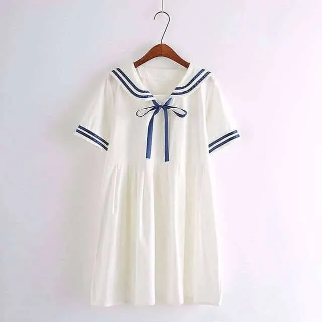 relaxed shape Cotton Women's Sailor Dress in Blue and White