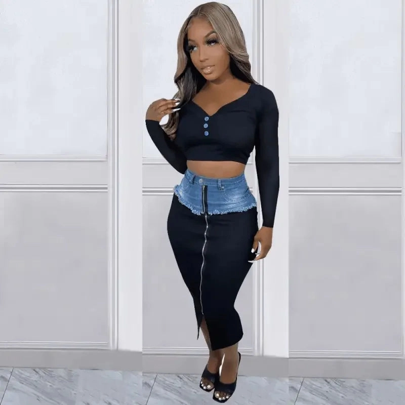 Flexible Cut Tailored Layers Cowboy Pencil Skirt