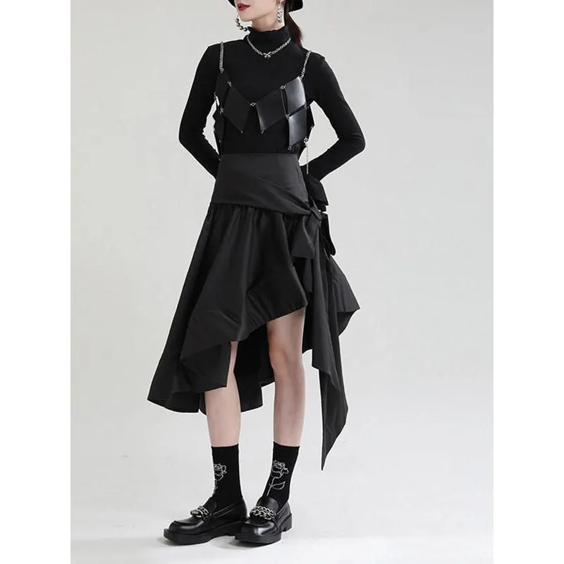 Black High Waist Asymmetrical Ruffle Skirt Calm Touch All-Day Wear