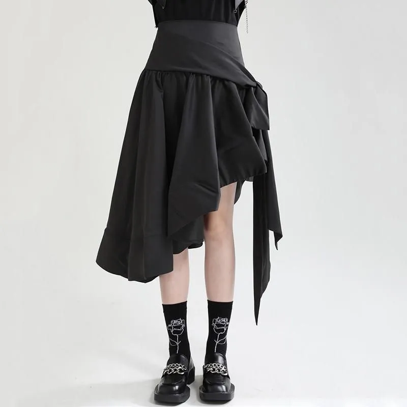 Clean Flow Perfect Waistband Black High Waist Asymmetrical Ruffle Skirt