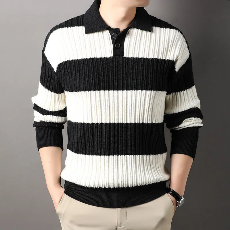 Loose Striped Fashion Casual Long Sleeve Top Soft Warmth